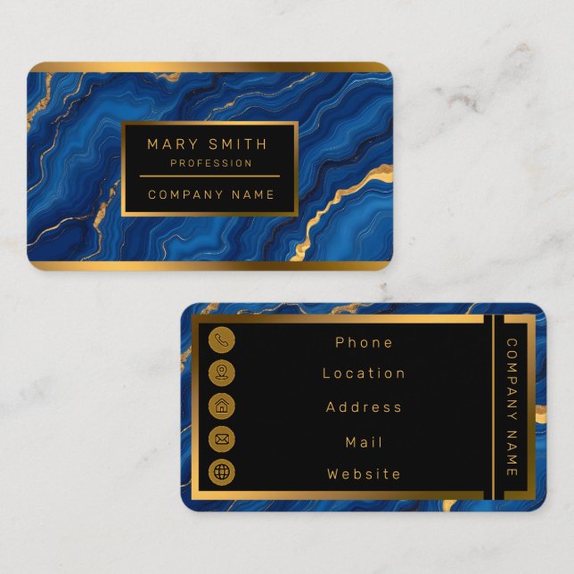 Carte De Visite Collection moderne de marbre Royal Blue Gold (Devant / Derrière)