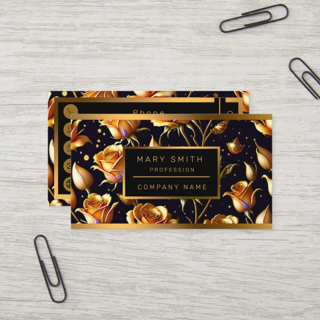 Carte De Visite Collection Rose tendance de luxe Big Gold (Devant/Arrière en situation)