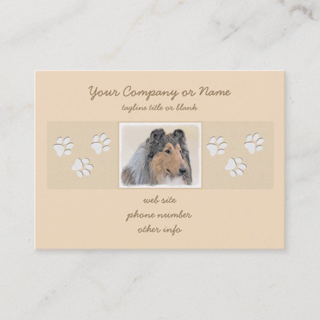 Carte De Visite Collie (Rough) Peinture - Cute Original Chien Art (Devant)