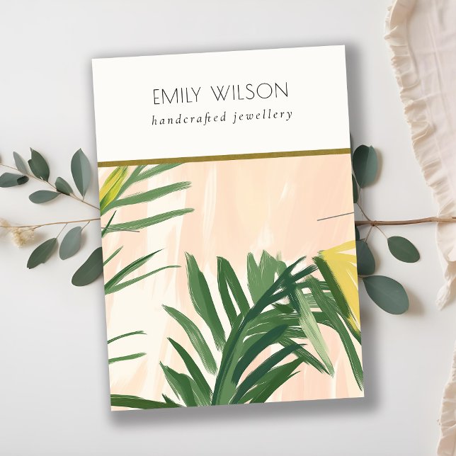 Carte De Visite Collier Feuille Boho Blush Green Tropical Palm (Créateur téléchargé)