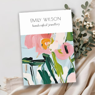 Carte De Visite Collier Floral Boho Coloré rose bleu peint