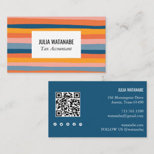 Carte De Visite Coloré bonbons rayures QR Code Social Media Chic