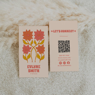 Carte De Visite Coloré Floral QR Code Super Terracotta Boho