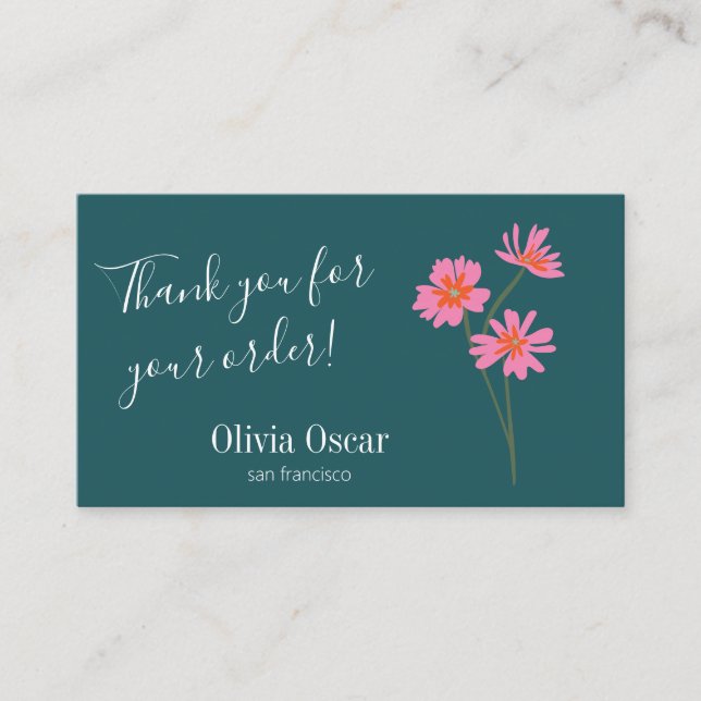 Carte De Visite Coloré Moderne rose Turquoise Vert Merci Floral (Devant)