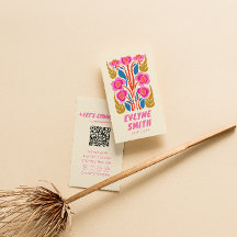 Colorée Retro Main dessinée QR Code Floral Girly