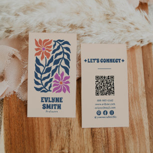 Carte De Visite Colorful Blue Rose QR Code Super Floral unique