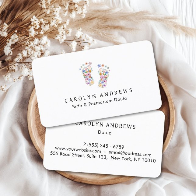 Carte De Visite Colorful Flower Footprint Logo (Colorful Flower Baby Footprint Logo White Business Card)