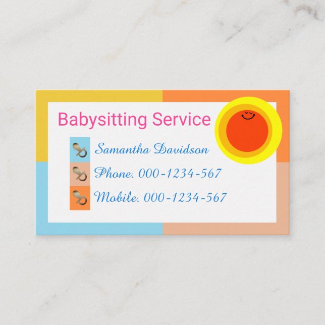 Carte De Visite Colorful Rectangle Frame Smiling Sun (Devant)