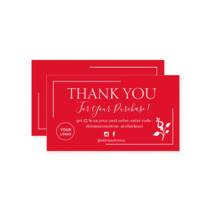 Carte De Visite Commande de script rouge moderne merci