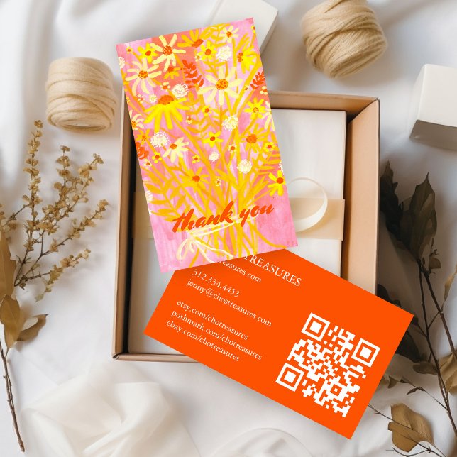 Carte De Visite Commande MERCI Aquarelle Bouquet de marais QR Code (Order THANK YOU Watercolor Daisy Bouquet QR Code Business Card
)