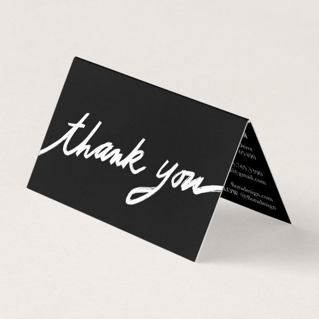 Carte De Visite Commande Merci personnalisé Script noir blanc plié (Devant)