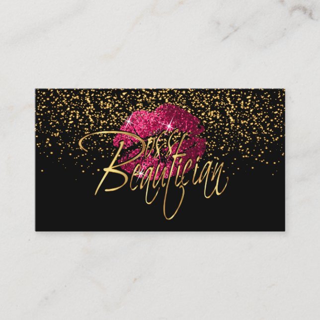 Carte De Visite Commande personnalisée - Confetti Or et lèvres ros (Devant)