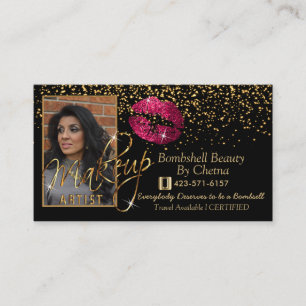 Carte De Visite Commande personnalisée - Confetti Or et lèvres ros