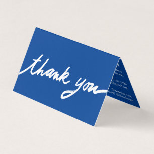 Carte De Visite Commander Merci Script Bleu Social Icônes QR Plié