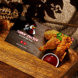 Carte De Visite Commerce de poulet frit   Code-barres en bois mode