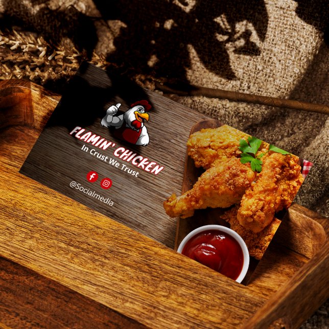 Carte De Visite Commerce de poulet frit | Code-barres en bois mode (Créateur téléchargé)