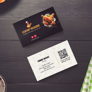 Carte De Visite Commerce de poulet frit   Code-barres foncé minima