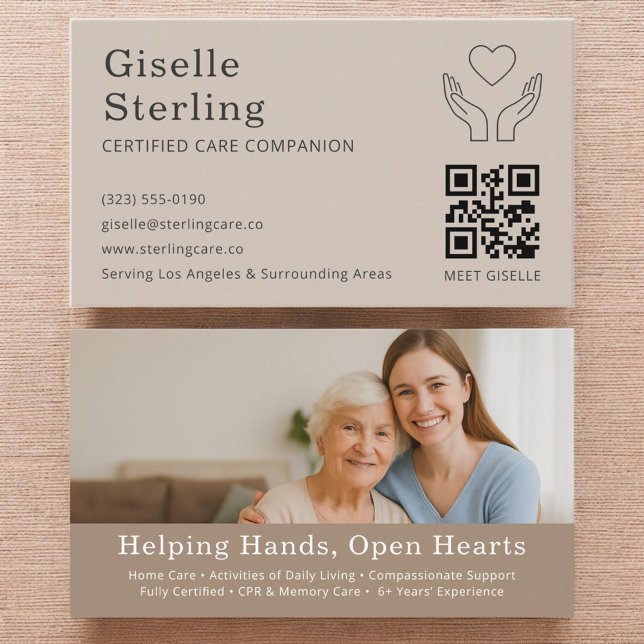 Carte De Visite Compagnon de soins Code QR Service de soutien prin (Créateur téléchargé)