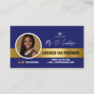 Carte de visite comptable Blue & Gold Tax Preparin