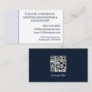 Carte De Visite Comptable Code QR Moderne Bleu