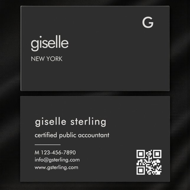 Carte de visite comptable CPA Code QR noir moderne (Créateur téléchargé)