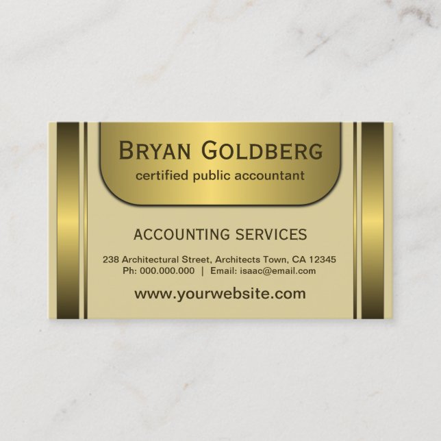 Carte De Visite Comptable CPA standard Elegant Cream & Gold Plate (Devant)