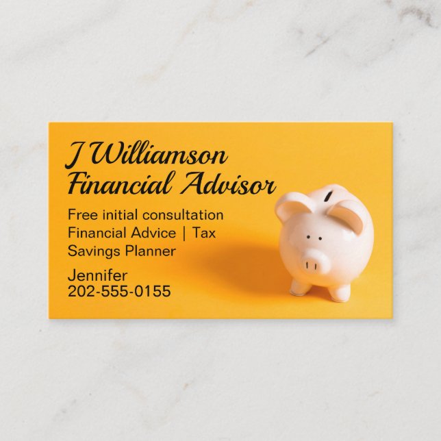 Carte De Visite Comptable d'épargne du conseiller financier jaune (Devant)
