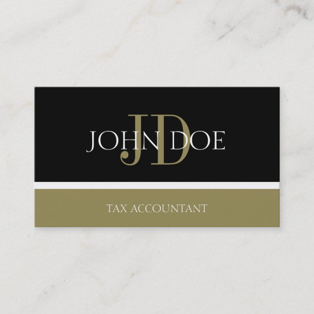 Carte De Visite Comptable fiscal/CPA Monogramme noir/or (Devant)