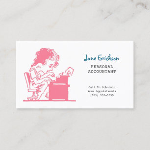Carte De Visite Comptable Rétro Caricature Rose Cute