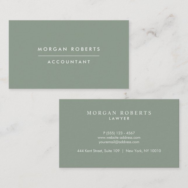 Carte De Visite Comptable Sage Green Avocat ou Professionnel (Devant / Derrière)