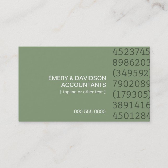 Carte De Visite Comptable vert de colonnes de nombre (Devant)