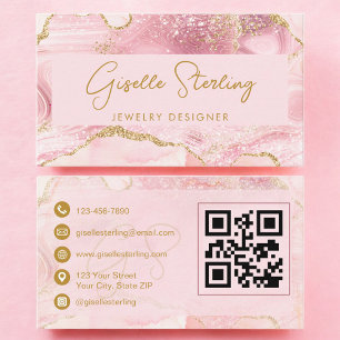 Carte De Visite Concepteur de bijoux Code QR Agate Or Rose Pâle