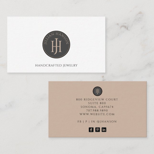 Carte De Visite Concepteur de bijoux de logo monogramme (Devant / Derrière)