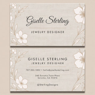 Carte De Visite Concepteur de bijoux élégant Linen floral botaniqu