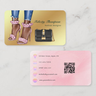 Carte De Visite Concepteur de mode rose et or Code QR