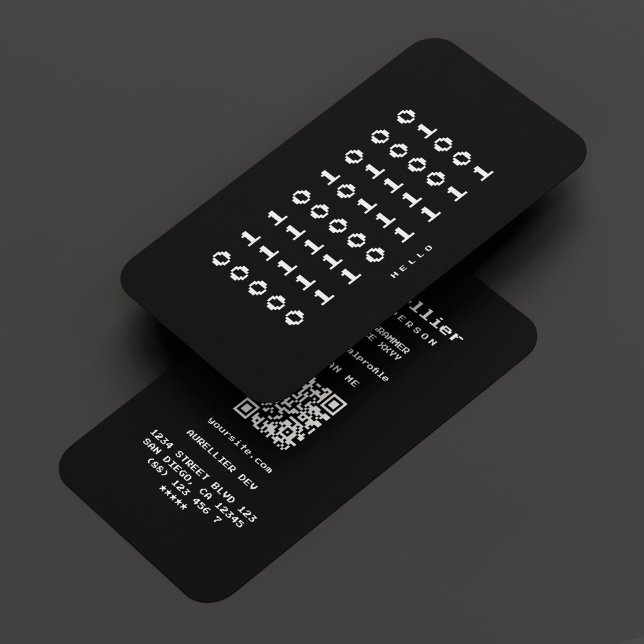 Carte De Visite Concepteur de programmeur ingénieur logiciel Noir  (Software Engineer Programmer Developer Black White Business Card
)