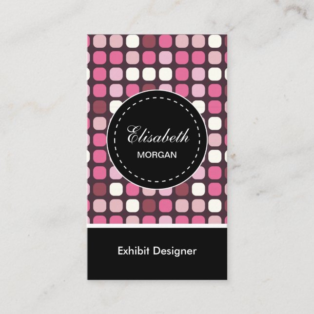 Carte De Visite Concepteur d'expositions - Motif rose Polka (Devant)