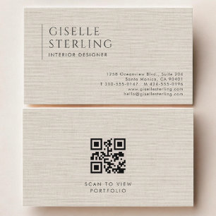Carte De Visite Concepteur d'intérieur Code QR Lin neutre Luxe
