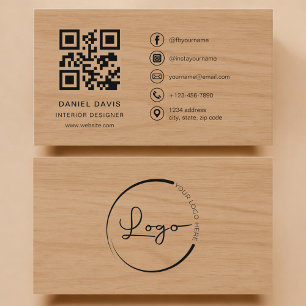 Carte De Visite Concepteur d'intérieur Code QR professionnel bois