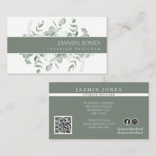 Carte De Visite Concepteur d'intérieur élégant Eucalyptus Verdure