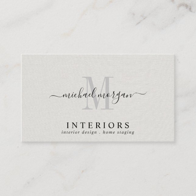 Carte De Visite Concepteur d'intérieur simple script lin faux (Devant)