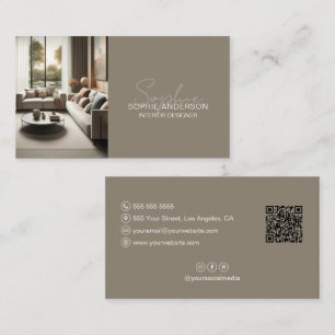 Carte De Visite Concepteur d'intérieur Taupe Moderne Photo QR