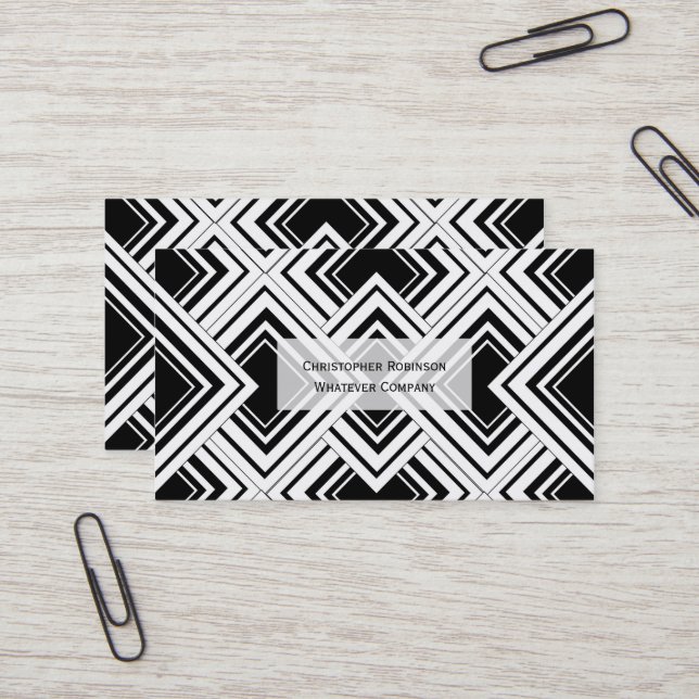 Carte De Visite Conception Art Déco Noir Et Blanc (Devant/Arrière en situation)