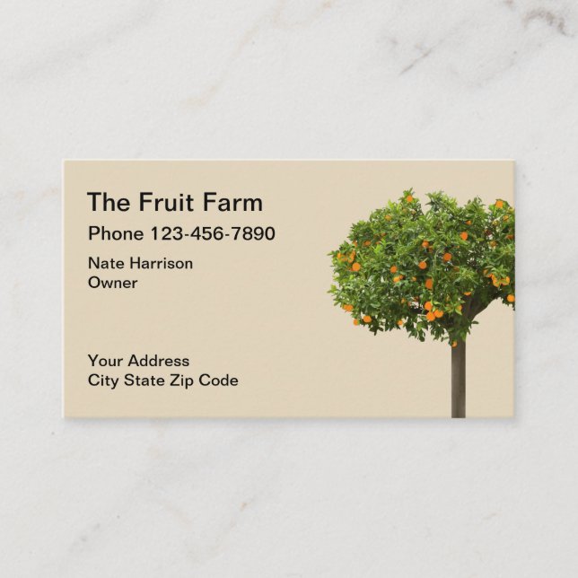 Carte De Visite Conception d'arbre orange de ferme de fruit (Devant)