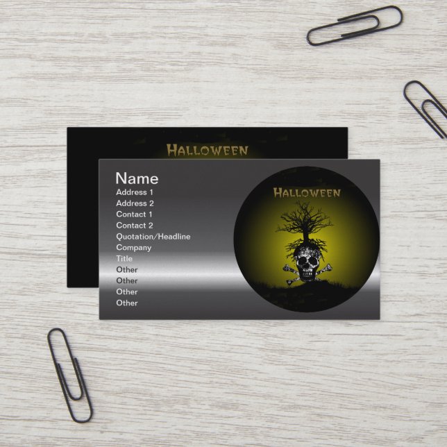 Carte De Visite Conception de Halloween avec le crâne et l'arbre (Devant/Arrière en situation)