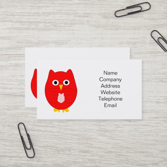 Carte De Visite Conception de hibou rouge (Devant/Arrière en situation)