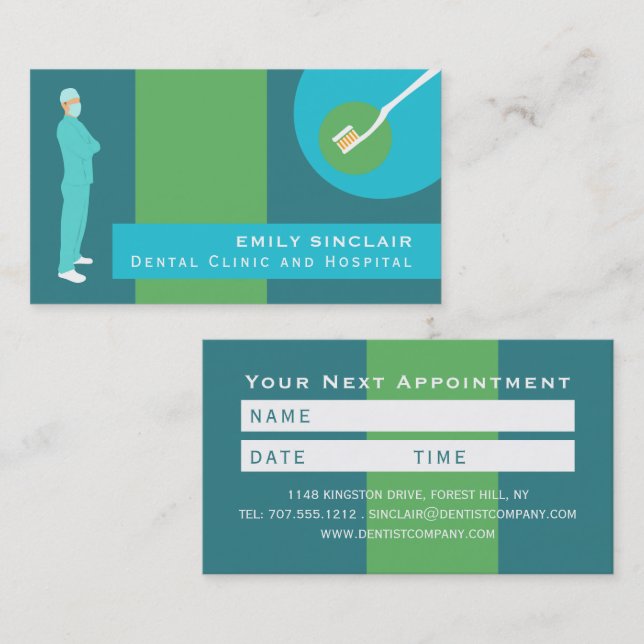 Carte De Visite Conception Dentiste tendance, Rendez-vous Dentiste (Devant / Derrière)