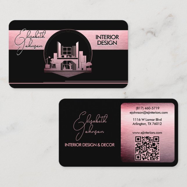 Carte De Visite Conception d'intérieur ou logo d'architecte noir e (Devant / Derrière)
