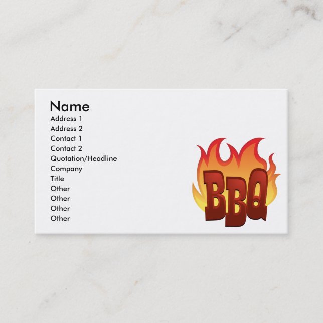 Carte De Visite conception du texte de la flamme bbq (Devant)