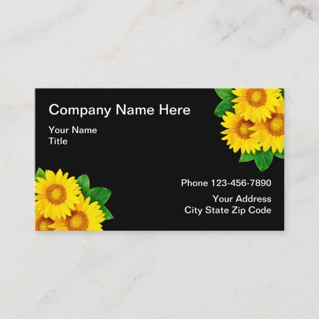 Carte De Visite Conception florale de tournesol (Devant)